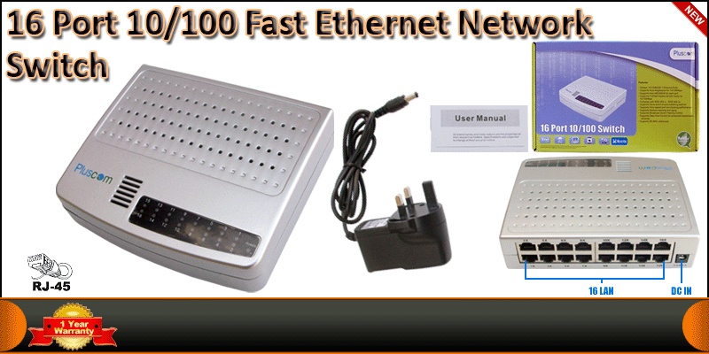 16 Port 10/100 Fast Ethernet Network Switch with P
