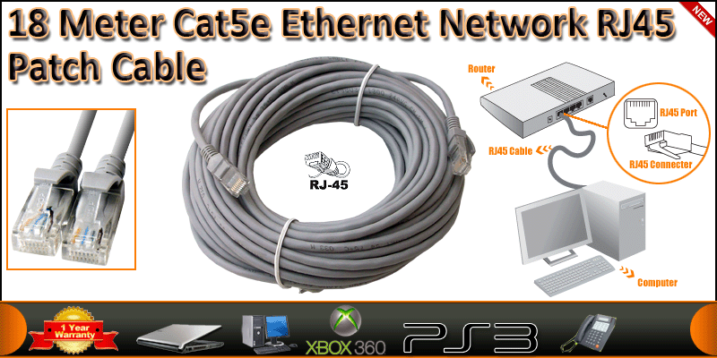 18 Meter Cat5e Ethernet Network RJ45 Patch Cable
