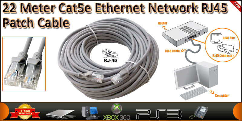 22 Meter Cat5e Ethernet Network RJ45 Patch Cable