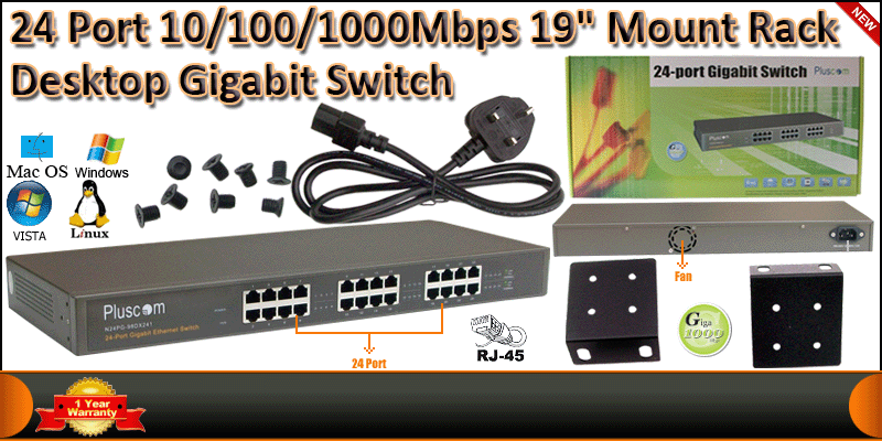 24 Port 10/100/1000Mbps 19" Mount Rack / Desktop G