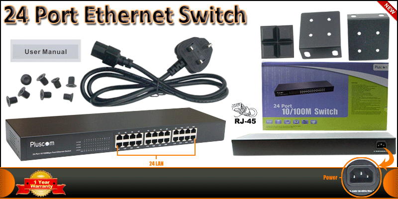 24 Port 19" Mount Rack 10/100 Fast Ethernet Networ