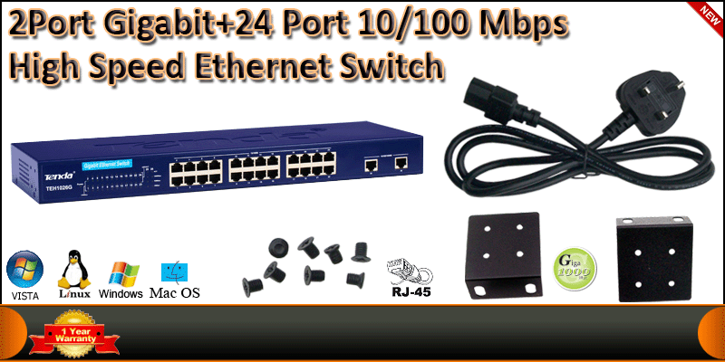 2Port Gigabit+24 Port 10/100 Mbps High Speed Ether