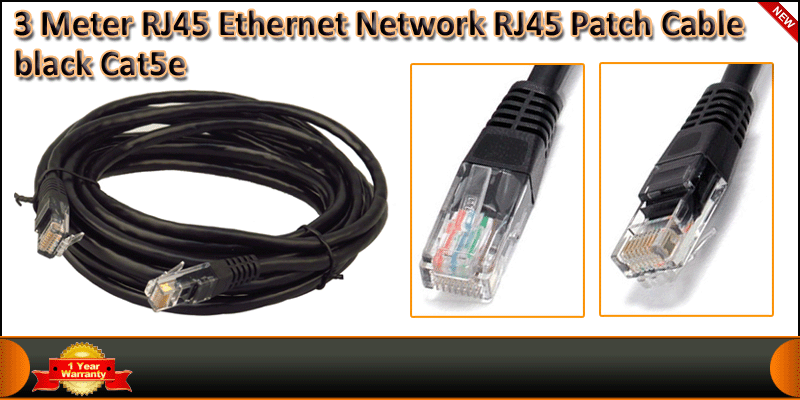 3 Meter CAT5E Ethernet Network RJ45 Patch Cable Bl