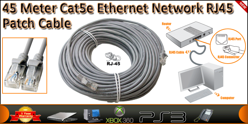 45 Meter Cat5e Ethernet Network RJ45 Patch Cable