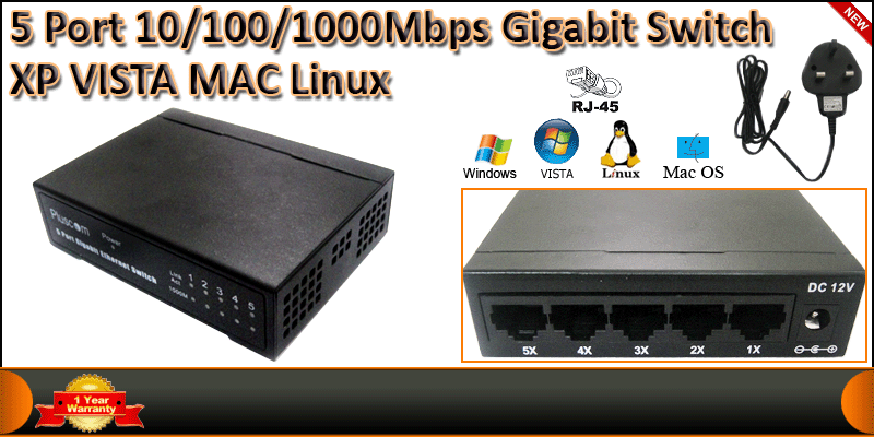 5 Port 10/100/1000Mbps Gigabit Switch XP VISTA MAC