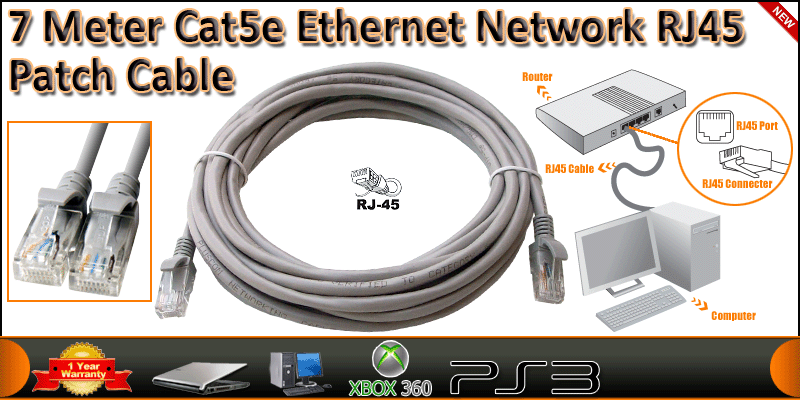 7 Meter Cat5e Ethernet Network RJ45 Patch Cable
