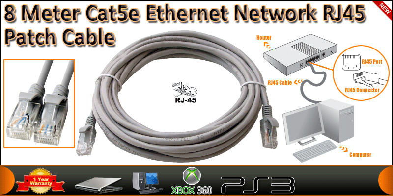 8 Meter Cat5e Ethernet Network RJ45 Patch Cable
