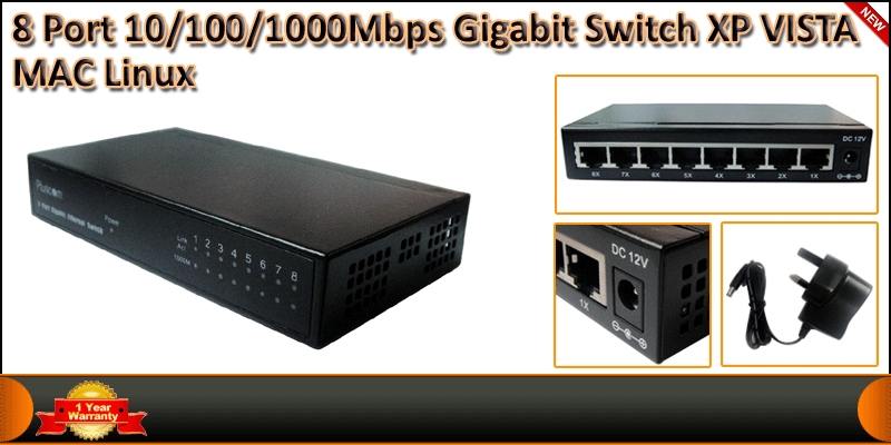 8 Port 10/100/1000Mbps Gigabit Switch XP VISTA MAC