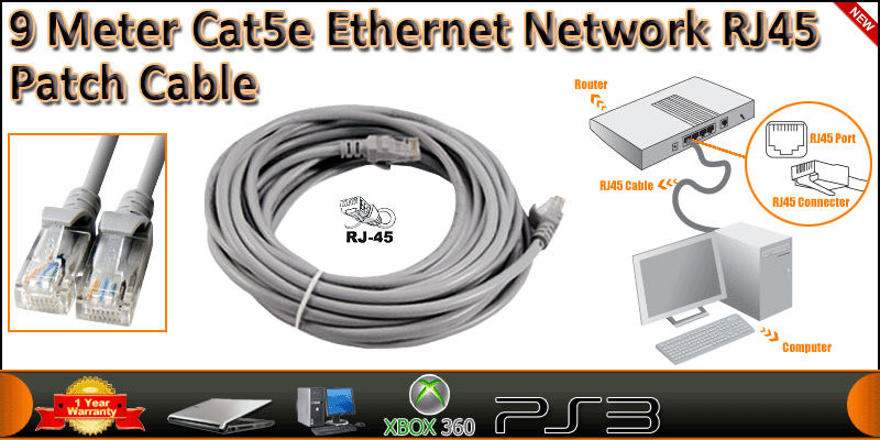 9 Meter Cat5e Ethernet Network RJ45 Patch Cable