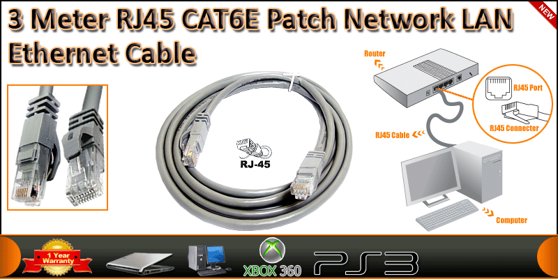 3 Meter 4 Pair UTP RJ45 Cat 6 Patch Network LAN Ca