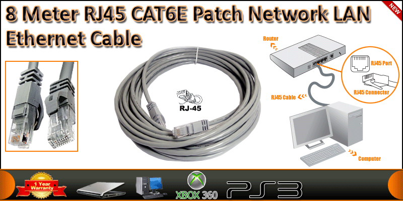 8 Meter 4 Pair UTP RJ45 CAT6E Patch Network LAN Et
