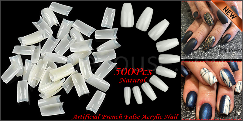 500 Artificial French False Acrylic Nail Art Tips White Clear Natural UV Gel