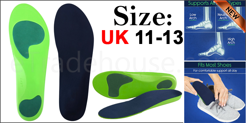 Orthotic Insoles for Arch Support Plantar Fasciitis Flat Feet Back & Heel Pain  UK11-13
