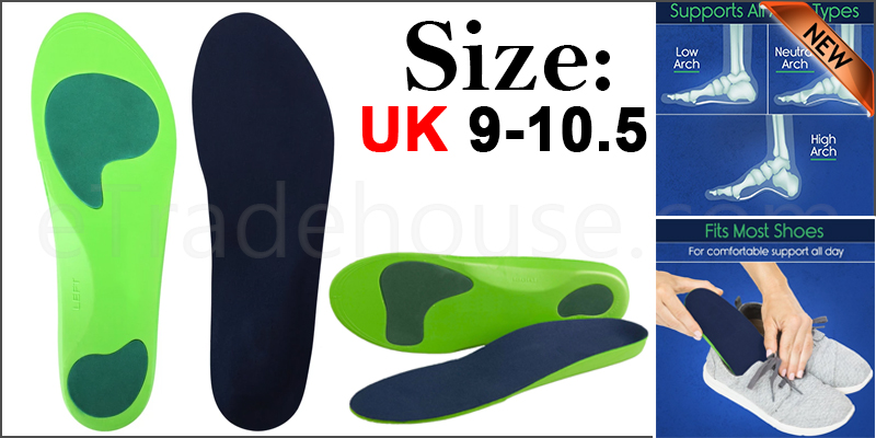 Orthotic Insoles for Arch Support Plantar Fasciitis Flat Feet Back & Heel Pain  Uk 9-10.5