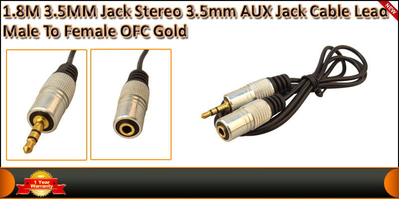 1.8 Meter Gold Plated 3.5MM Jack Male To Female AUX cable