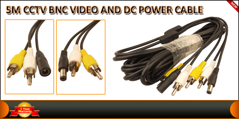 5 Meter RCA Power Audio Video AV Cable For CCTV Ca