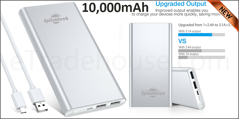 Portable 10,000mAH Dual USB Port External Power Bank Backup Battery Charger 