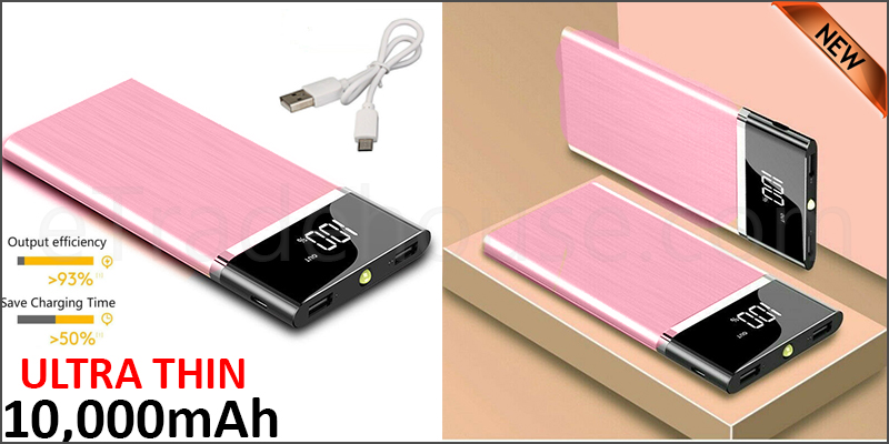 Portable 10,000mAH Dual USB Port Ultra-Thin External Power Bank Backup Battery Charger 