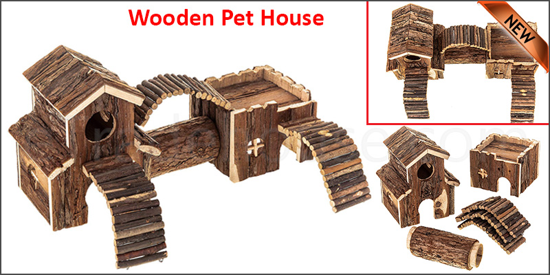 Wooden Hamster Playground Natural Cedar Wood Climb Hide Pet Boredom Breaker Play House 