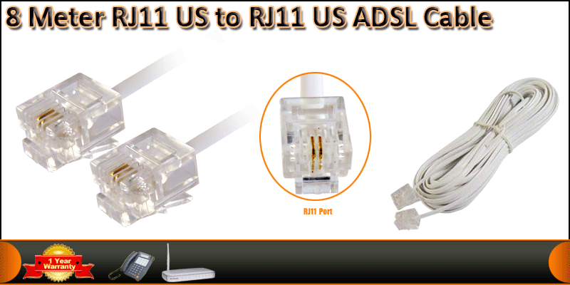 8 Meter RJ11 US to RJ11 US ADSL Cable