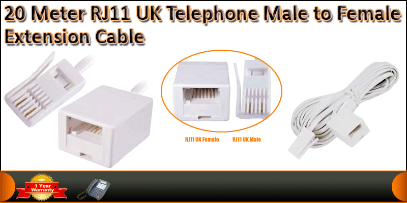 20 Meter BT RJ11 UK Telephone Male to Female Exten