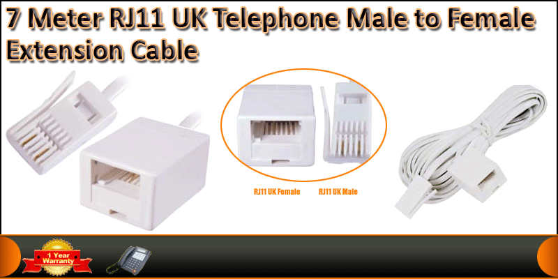 7 Meter BT RJ11 UK Telephone Male to Female Extens