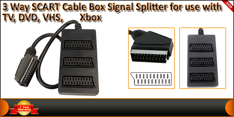 3 Way SCART Cable Box Signal Splitter for use with