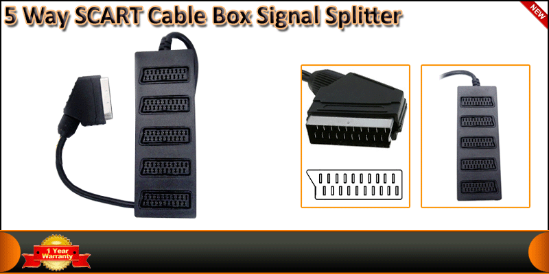 5 Way SCART Cable Box Signal Splitter for use with