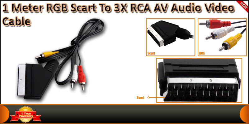 1 Meter RGB Scart To 3X RCA AV Audio Video Cable