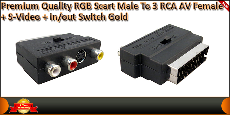 Premium Quality RGB Scart Male To 3 RCA AV Female 