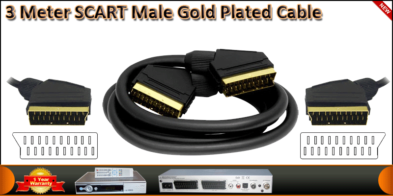 3 Meter Gold Plated SCART Cable
