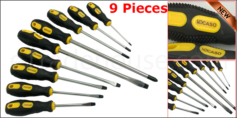 Locaso 9pcs Magnetic Screwdriver Tool Set with Soft Grip Handles 