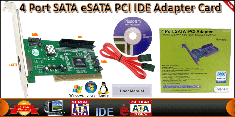 4 Port SATA e-SATA Dos Bootable PCI adapter (1 eSA