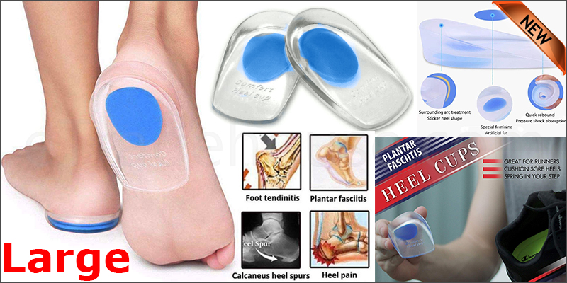 Fast Foot Pain Relief Plantar Fasciitis Gel Heel Support Cushion Insoles Pad Cup BLUE LARGE