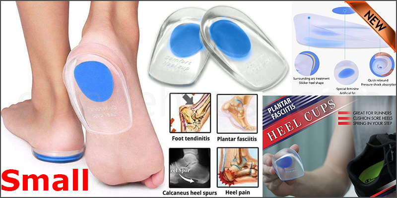 Fast Foot Pain Relief Plantar Fasciitis Gel Heel Support Cushion Insoles Pad Cup BLUE SMALL