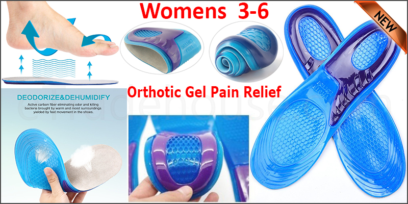 Feet Support Orthotic Gel Pain Relief Massaging Sport Shoe Insoles womens 3-6