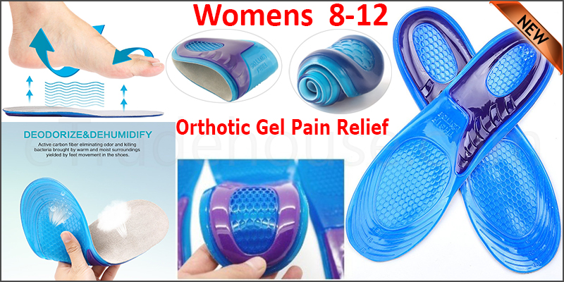 Feet Support Orthotic Gel Pain Relief Massaging Sport Shoe Insoles womens 8-12 