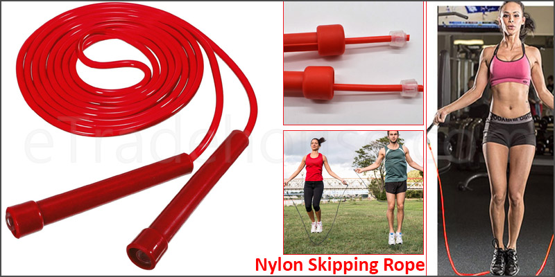 Skipping Rope Adult 9 foot Long Approx Nylon Plastic Handles Gym Fitness Trainin Red color