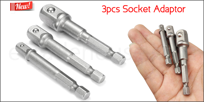 3 Pcs Socket Adapter Set Hex Shank to 1/4", 3/8",1/2" Impact Drill Bits Drive