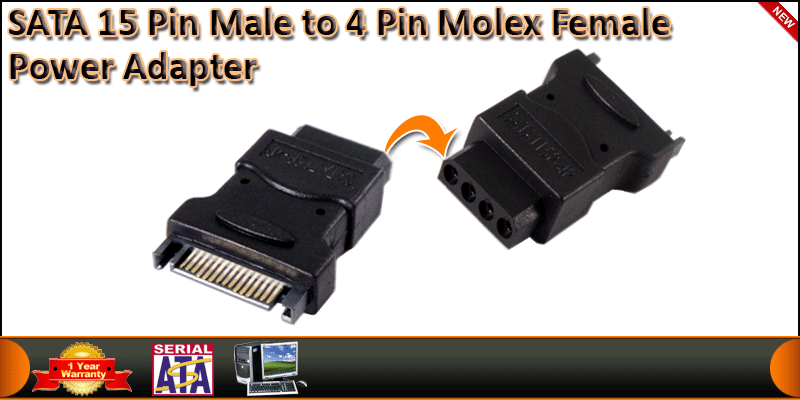 SATA 15 Pin Male to 4 Pin Molex Female Power Adapt