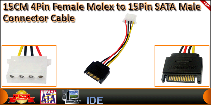 15 CM 15 Pin SATA Male to 4Pin IDE Female for HDD 
