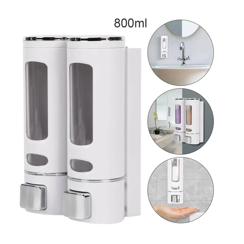 Soap Dispenser Wall Mounted Liquid Bathroom Hand Wash Home Shower Gel Shampoo