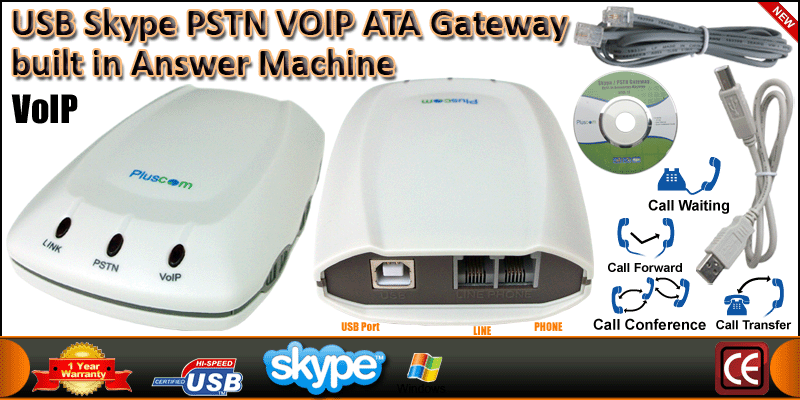 USB Skype / PSTN VOIP ATA Gateway built in Answer 