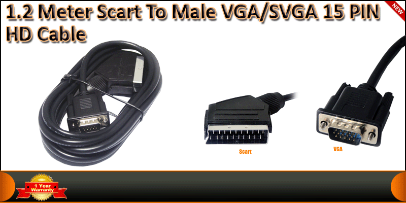 1.2 Meter Scart TO Male VGA / SVGA 15 PIN HD Cable