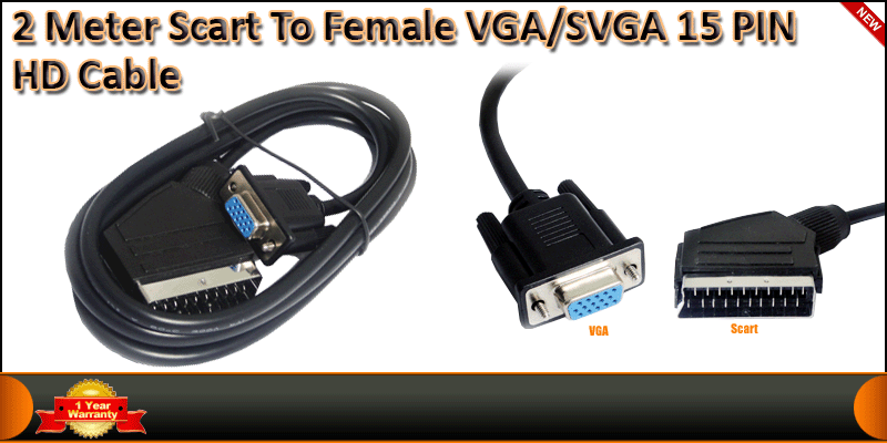 2 Meter Scart TO Female VGA / SVGA 15 PIN HD Cable