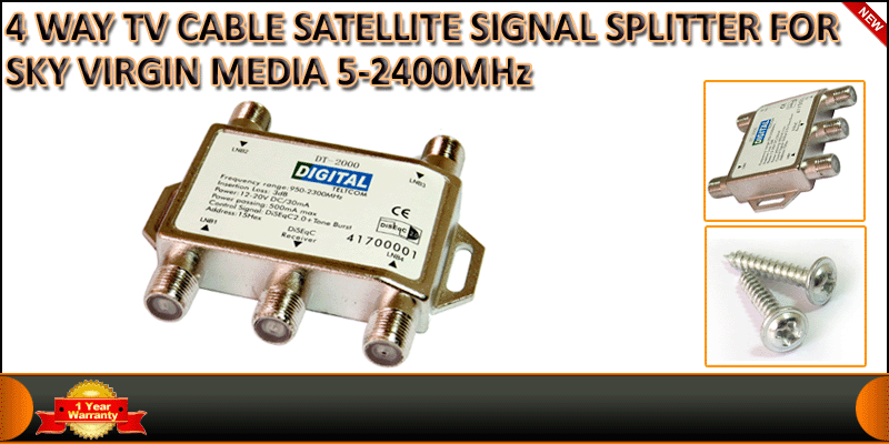 4 WAY TV CABLE SATELLITE SIGNAL SPLITTER FOR SKY V