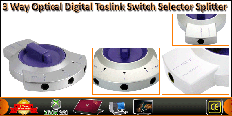 3 WAY OPTICAL Digital TOSLINK SWITCH SELECTOR SPLI