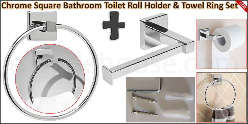 Chrome Square Bathroom Toilet Roll Holder & Towel 