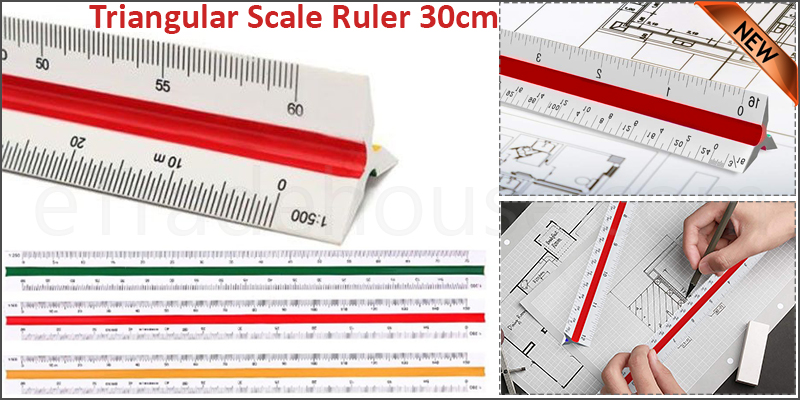 Professional Quality 30cm Triangular Scale Ruler Ruling Metric System 6 Scales