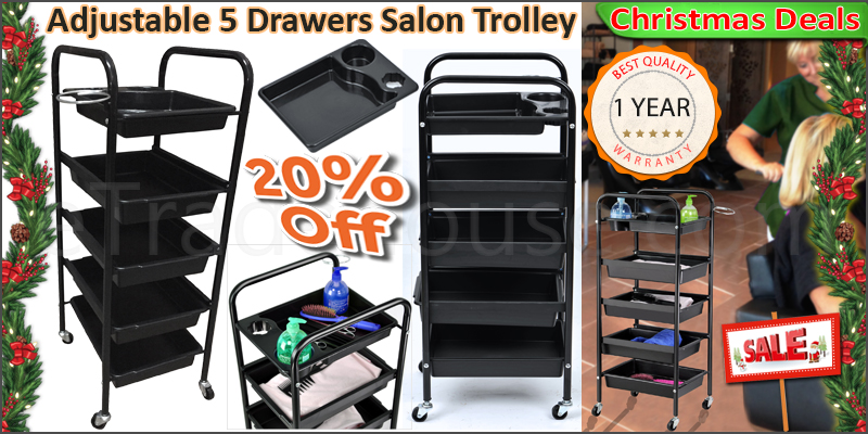 Adjustable 5 Drawers Trolley Storage Hair Beauty H